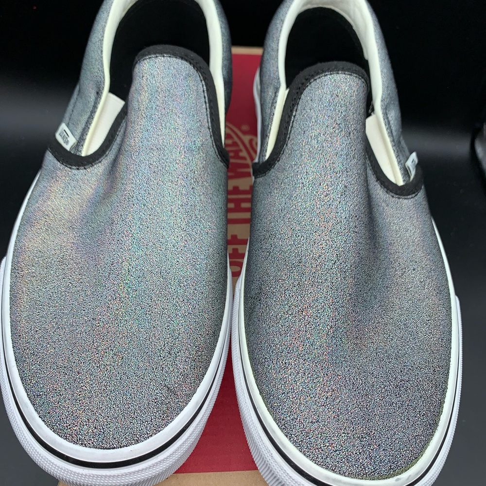 VANS CLASSIC SLIP-ON PRISM BLACK SILVER WOMEN SHOES